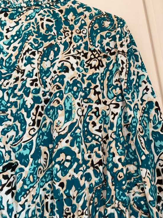 Chico's 3 Teal White Paisley Maxi Dress 24” by 50” v neck ruffle tiered travel - Picture 11 of 11